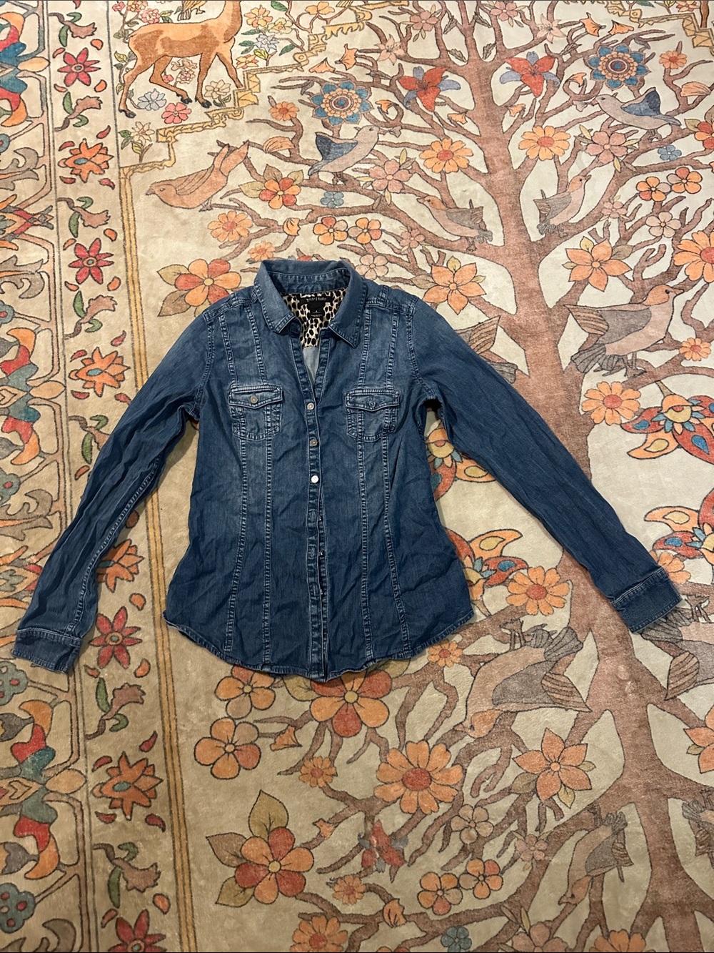 White House Black Market Dark Blue Denim Button-Up Shirt
